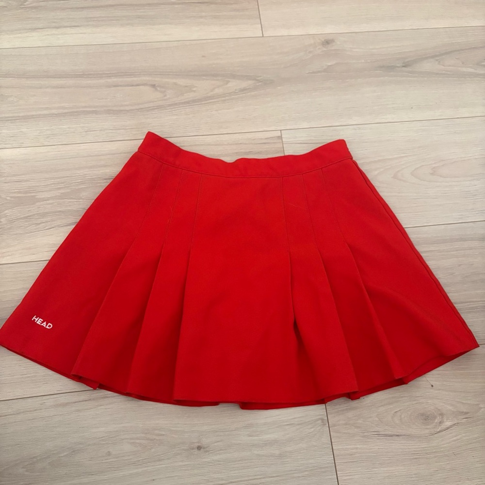 Head Red pleated high waisted skirt